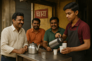 People drinking tea from paper cups